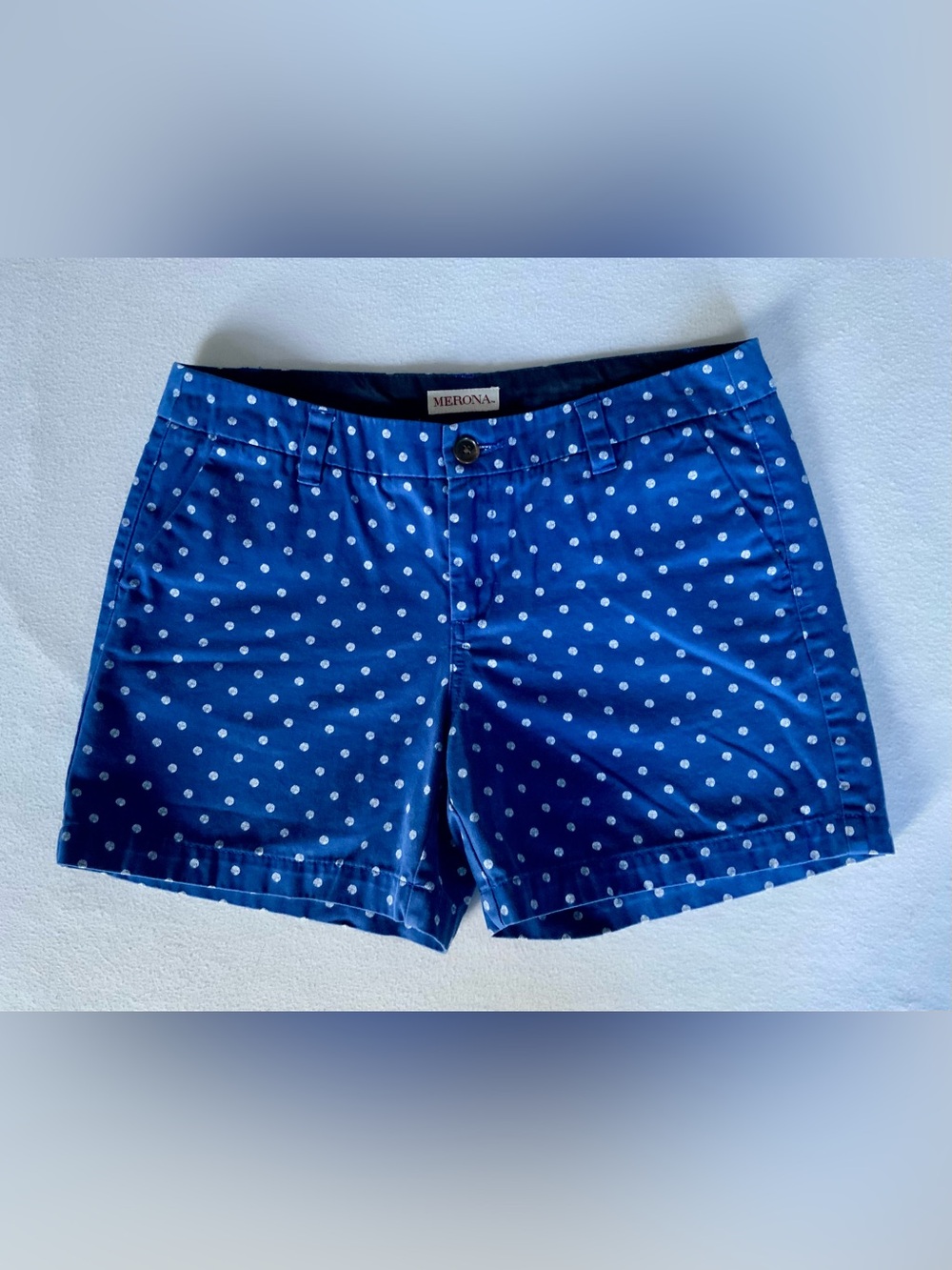 Merona Blue White Polka Dot Chino Shorts Size 6